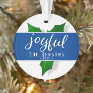 Joyful Script Modern Holly Berry Plant Ornament