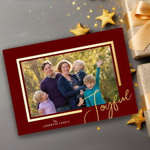 Joyful Script Modern Minimal Photo Christmas Foil  Holiday Card