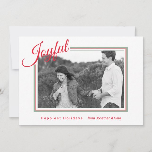 Joyful Script Modern Minimal Photo Christmas Holiday Card (Front)