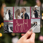 JOYFUL Script Photo Christmas Holiday Card<br><div class="desc">Multi photo Christmas holiday cards feature your names and the word Joyful in chic lettering on a cranberry background. Just upload your favorite photos and add your personalization on the back. Select High Definition for best photo quality. The Live Design Service can help you with your design layout of your...</div>