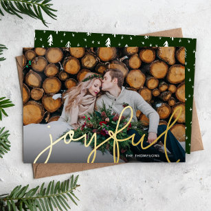Joyful Script Photo Overlay Foil Holiday Card