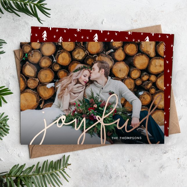 Joyful Script Photo Overlay Foil Holiday Card (Creator Uploaded)