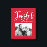 Joyful Script | Red Canvas Print<br><div class="desc">Show off your favourite photo in style with our Joyful Script canvas print. The canvas print features the word "Joyful" in a white,  hand-lettered script with your photo framed in red. Personalise the print by adding your name or custom text.</div>