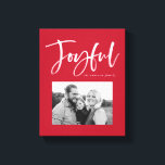 Joyful Script | Red Canvas Print<br><div class="desc">Show off your favourite photo in style with our Joyful Script canvas print. The canvas print features the word "Joyful" in a white,  hand-lettered script with your photo framed in red. Personalise the print by adding your name or custom text.</div>
