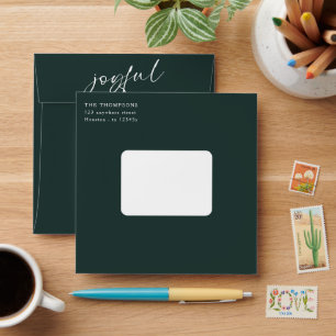 Joyful Script Return Name Address Green  Envelope
