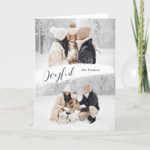 Joyful Script with Snowy Brushstroke 2-Photo Holiday Card