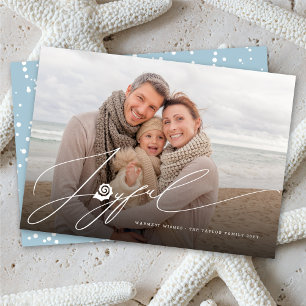 Joyful Seashell Beach Stylish Script Modern Photo Holiday Card