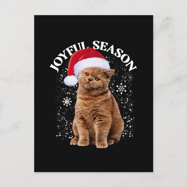 Joyful Season Santa Hat Cat Christmas Postcard (Front)