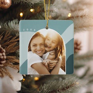 Joyful Shades Custom Name & Year Photo Ceramic Ornament
