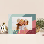 Joyful Shades | Modern Horizontal Photo Foil Holiday Card<br><div class="desc">A chic and elegant holiday card design featuring a single horizontal or landscape-orientated photo in a unique arched layout, framed by organic stripe shapes in soft shades of sage green and berry red. "Joyful" appears beneath your photo in understated type, with the year at the top. Personalise with your family...</div>