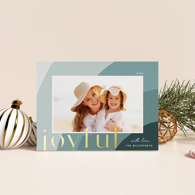 Joyful Shades | Modern Horizontal Photo Foil Holiday Card (Creator Uploaded)