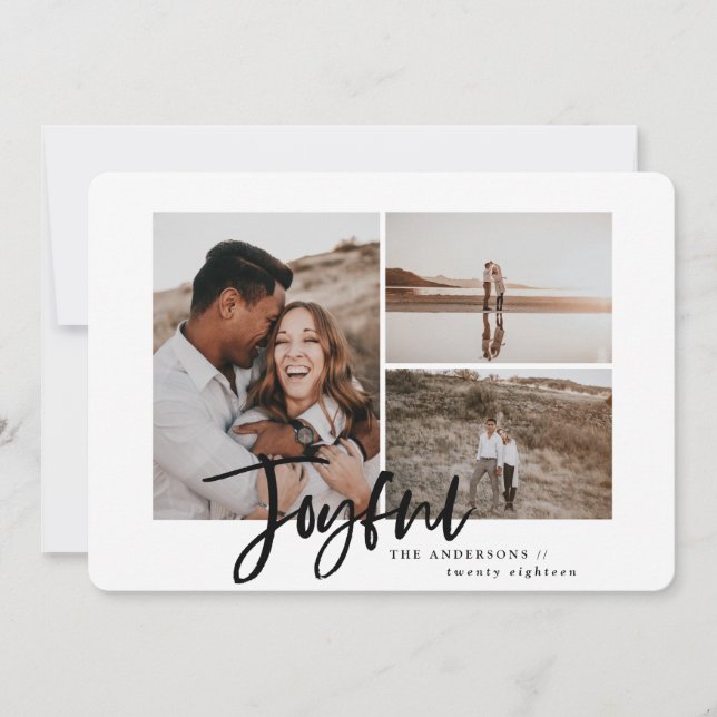 Joyful simple elegant multi photo christmas card (Front)