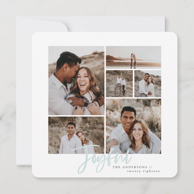 Joyful simple elegant multi photo christmas card (Front)