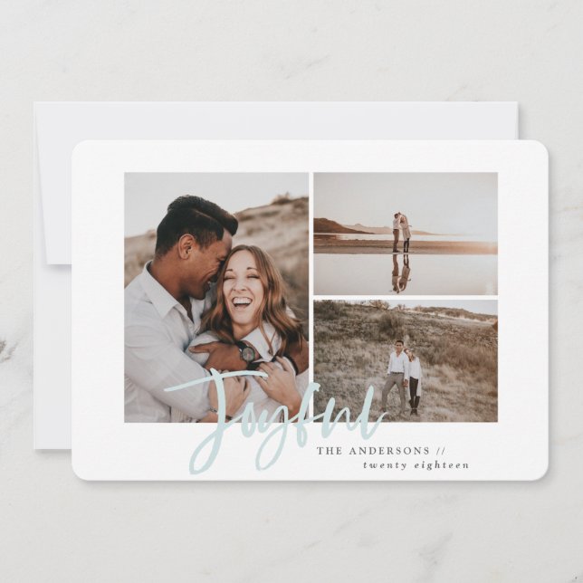 Joyful simple elegant multi photo christmas card (Front)