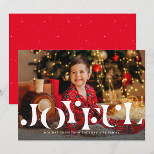 Joyful simple one photo red holiday card