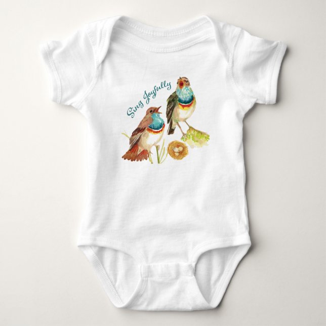 Joyful Singing Birds Baby Bodysuit (Front)
