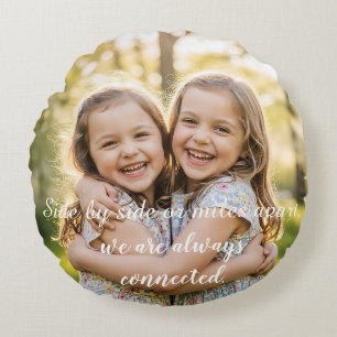Joyful Sisters Hugging in Warm Sunlight, Emotional Round Cushion