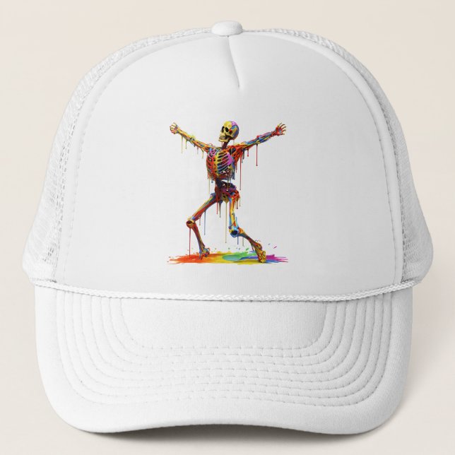 Joyful Skeleton: Dance of Colours Trucker Hat (Front)