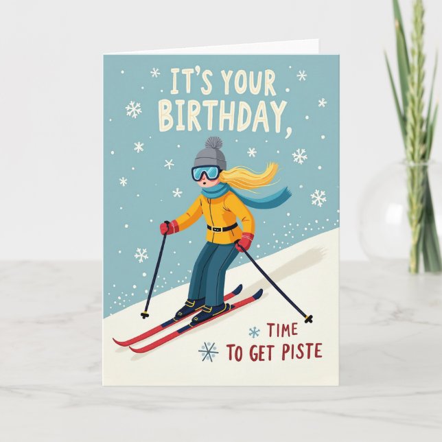 Joyful Skier Birthday Card (Front)