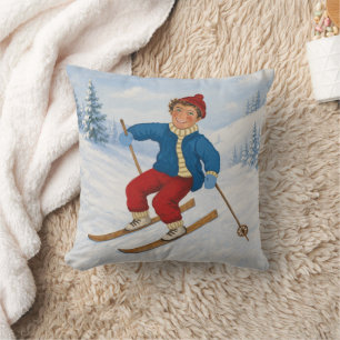 Joyful Skier Round Pillow