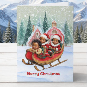 Joyful Sleigh Ride African American Kids Holiday Card