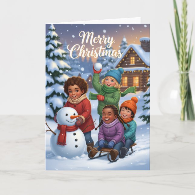 Joyful Snow Day Friends – Kids Christmas Card (Front)
