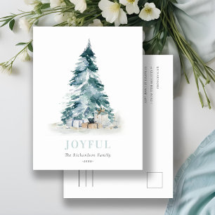 Joyful Snow Watercolor Pine Christmas Tree Gifts Holiday Postcard