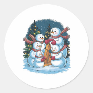 Joyful Snowman Family Classic Round Sticker