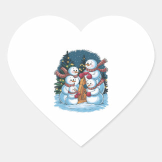 Joyful Snowman Family Heart Sticker