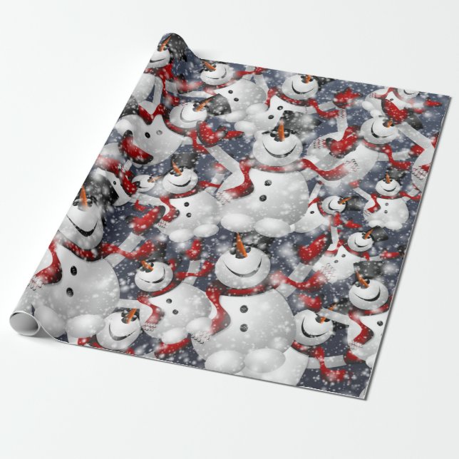 Joyful Snowman Holiday Present Wrapping Paper (Unrolled)