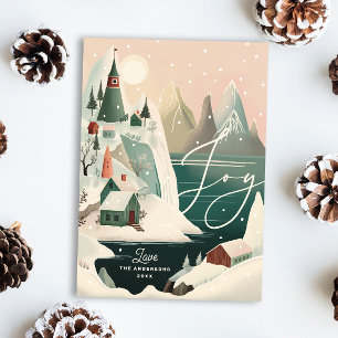 Joyful Snowy Village   Christmas Winter Mountains Holiday Card