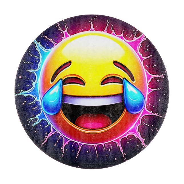 Joyful Splash: Laughing Emoji Art Cutting Board (Front)