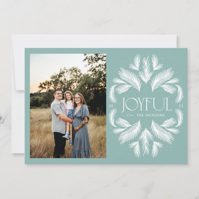 Joyful Spruce Frame Teal  Holiday Card (Front)
