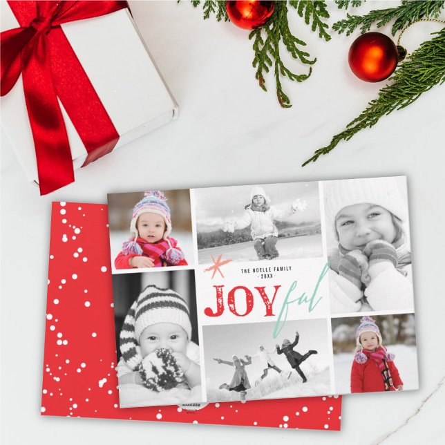 Joyful Star Typography Modern Minimalist 6 Photo Holiday Card (Creator Uploaded)