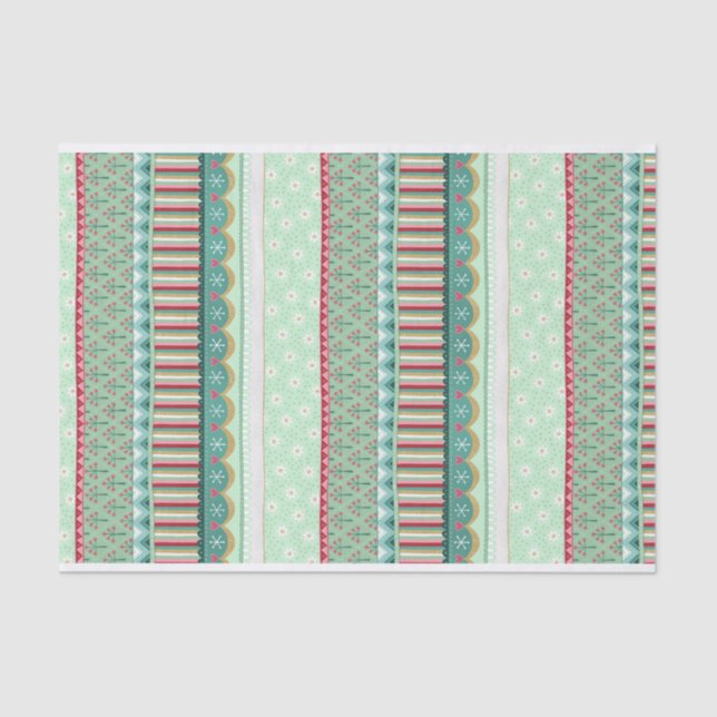 Joyful Stripe Green Christmas Tissue Paper (Front)