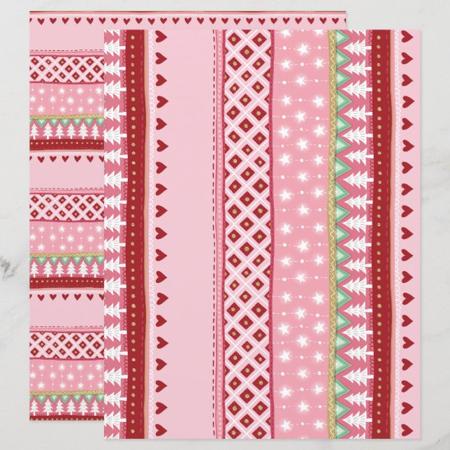 Joyful Stripe Pink Christmas Scrapbook Paper (Front/Back)