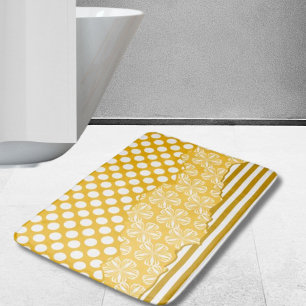 Joyful Stripes Floral Polka Dot Layered Yellow Bath Mat