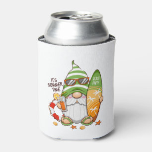 Joyful Summer Gnome with Surfboard Can Cooler