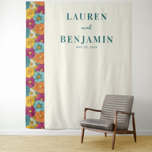 Joyful Teal Floral Border Tapestry