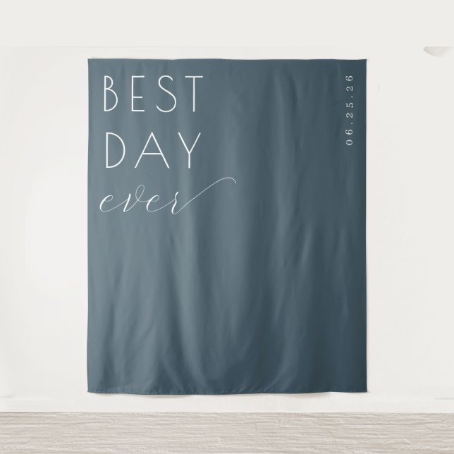 Joyful Teal Minimalist Celebration Sign Tapestry (Front)