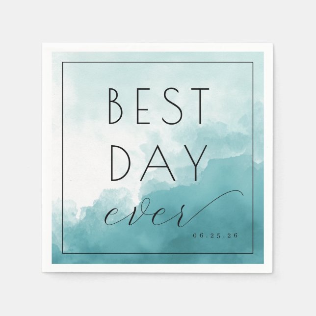 Joyful Teal Watercolor Celebration Napkin (Front)