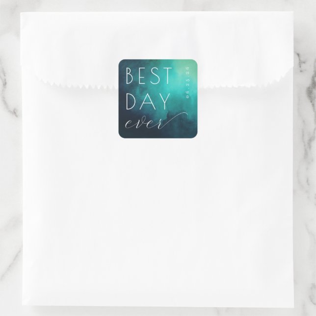 Joyful Teal Watercolor Celebration Square Sticker (Bag)