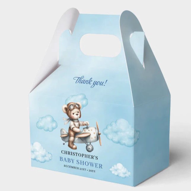 Joyful Teddy Bear Aviator Blue Brown Boy Shower  Favour Box (Joyful Teddy Bear Aviator Blue Brown Boy Shower Favor Box

)