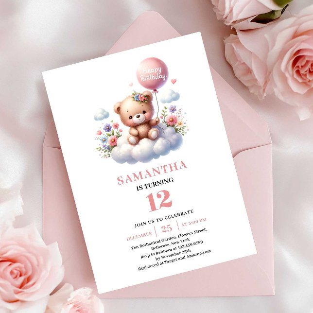 Joyful teddy bear floral balloon birthday invites (Joyful teddy bear floral balloon birthday invitation

)