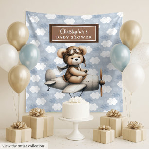 Joyful teddy bear pilot baby shower photo banner tapestry