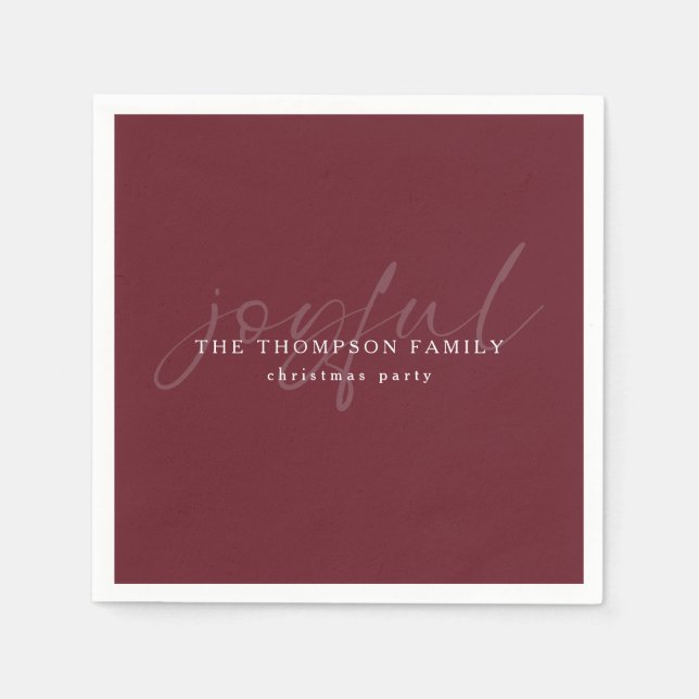 Joyful Text Overlay Name Christmas Burgundy Napkin (Front)