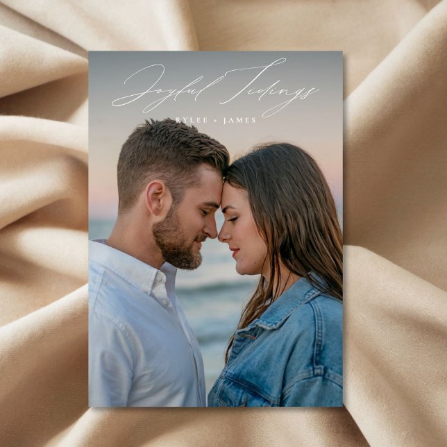 Joyful Tidings Newlywed First Christmas Photo Holiday Card (Creator Uploaded)