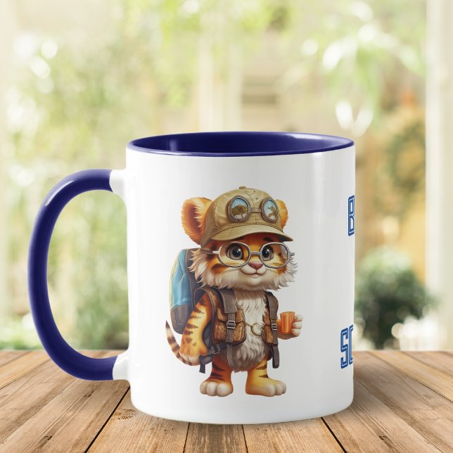 Joyful Tiger Cub with Backpack and coffee Mug (Creator Uploaded)