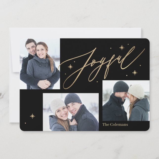 Joyful Times 3 Photos Holiday Photo Cards (Front)