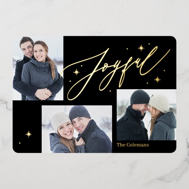 Joyful Times Foil Holiday Card Editable Colour (Front)